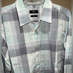 Hugo Boss - dress shirt light colored plaid -Size XL